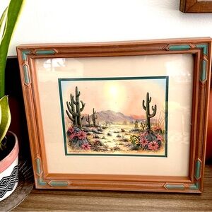 Vintage Desert Scene Print in Tribal Southwestern Frame Wall Art English-Pitts